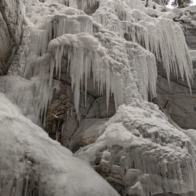 Les parois gelées du Maligne Canyon